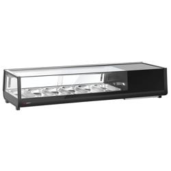 Холодильна вітрина для суші PREMIUM - з LED‑підсвіткою - з прямим склом - 1529x420 мм - 6x GN 1/3 - чорна