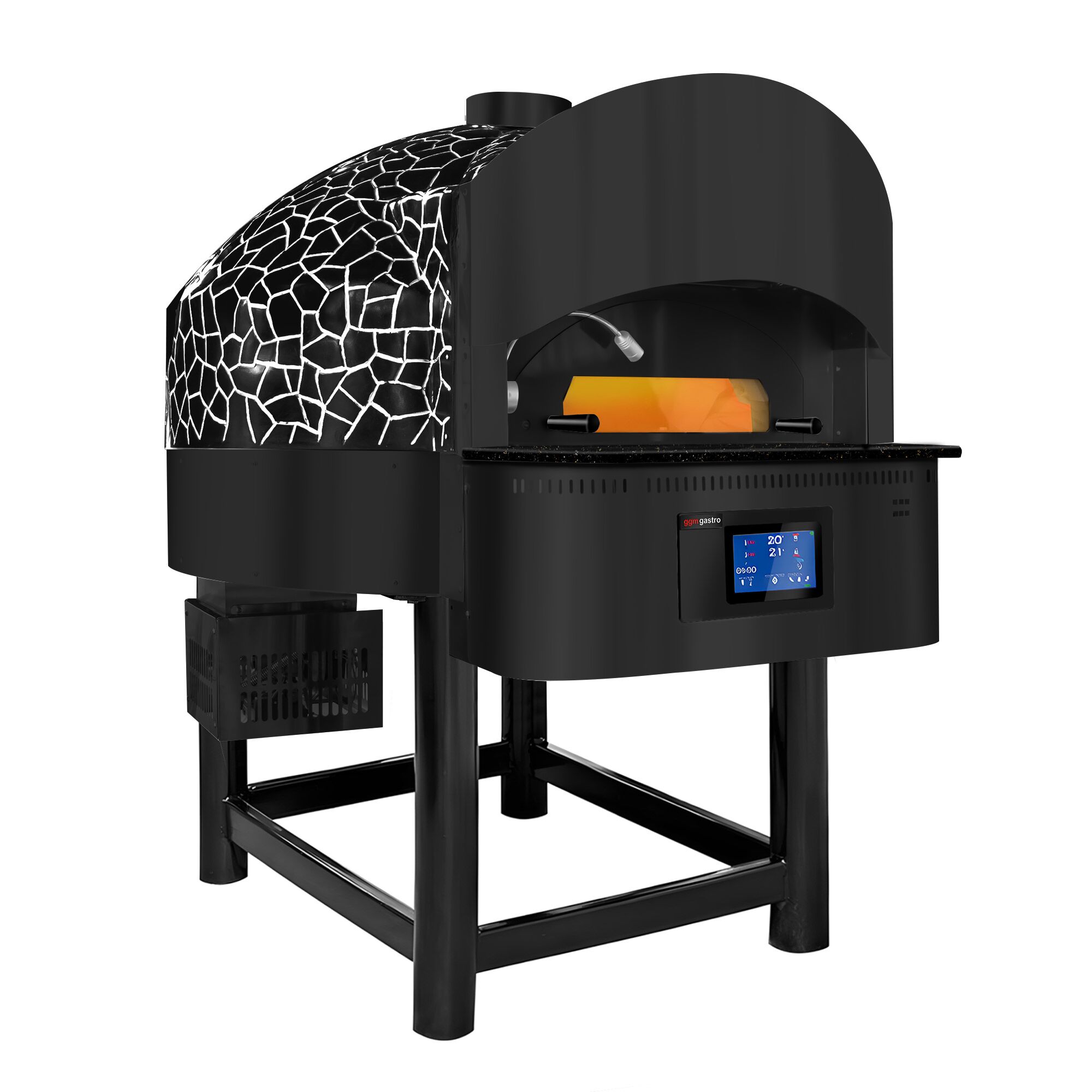 Four à pizza PROFESSIONNEL à gaz - Sole en pierre réfractaire - 1 x 9 pizzas Ø30cm - 230V - Commandes écran tactile - jusqu’à 400°C - incl. Support & Buses gaz naturel et propane