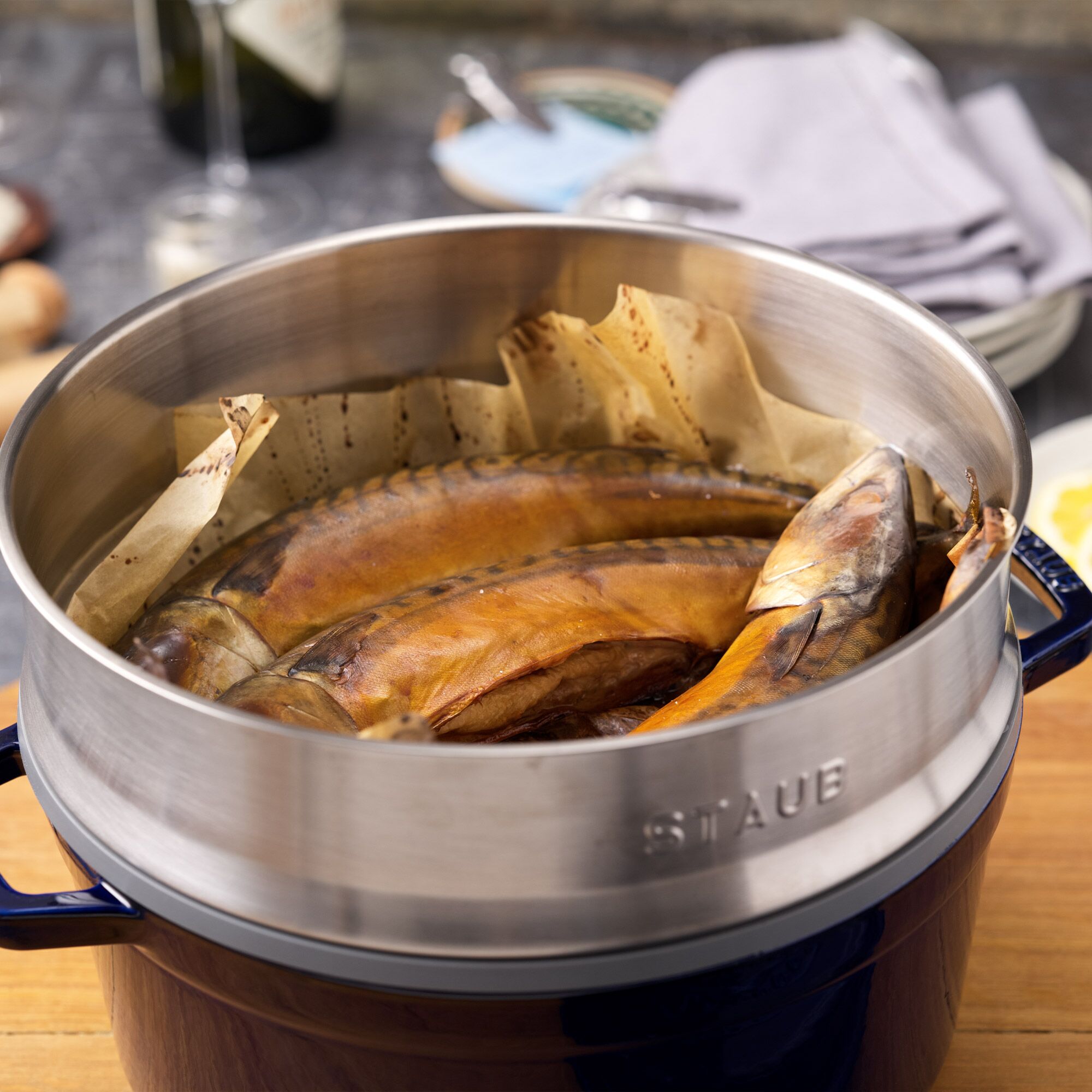 STAUB | LA COCOTTE - Cocotte avec insert vapeur - Ø 260mm - Fonte - Bleu foncé	