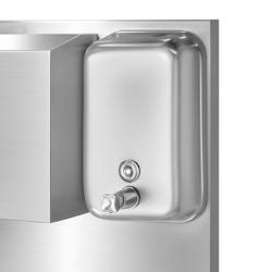 Handwaschbecken | Waschstation aus Edelstahl mit Fußbedienung, Papier- & Seifenspender