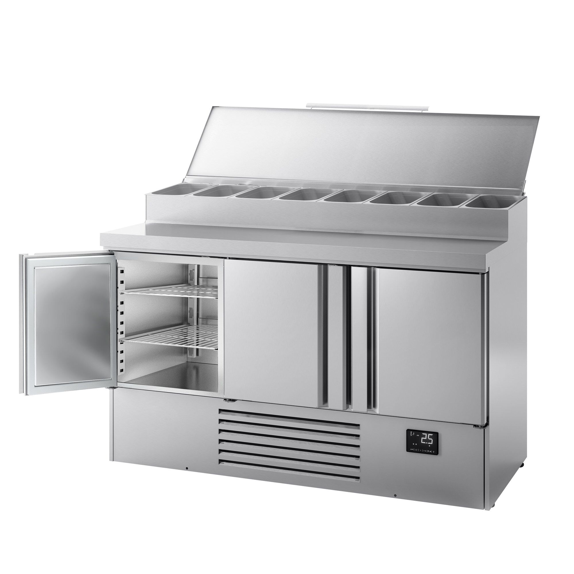Table réfrigérée de préparation Mini - 1460 x 700 mm - avec 3 portes - superstructure en inox 8x GN 1/4