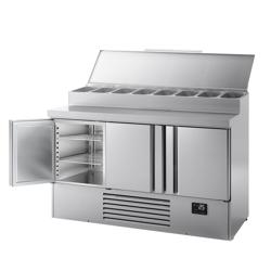 Table réfrigérée de préparation Mini - 1460 x 700 mm - avec 3 portes - superstructure en inox 8x GN 1/4