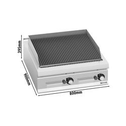 Gas lavasteengrill - 18kW - 800mm - 0,8x0,9m - Gietijzeren rooster - Tafelmodel - 900mm diep - RVS