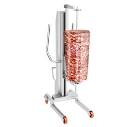 Elevador para kebab/döner - 566x890x1605mm - 350kg - acero inoxidable AISI430 Scotch-Brite - con ruedas con freno - para brochetas de 12x12mm/15x15mm/20x20mm