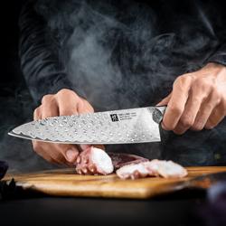 ZWILLING | Tanrei Chef's Knife 200 mm – Straight Edge - Damascus 101-Layer - Brown Micarta Handle