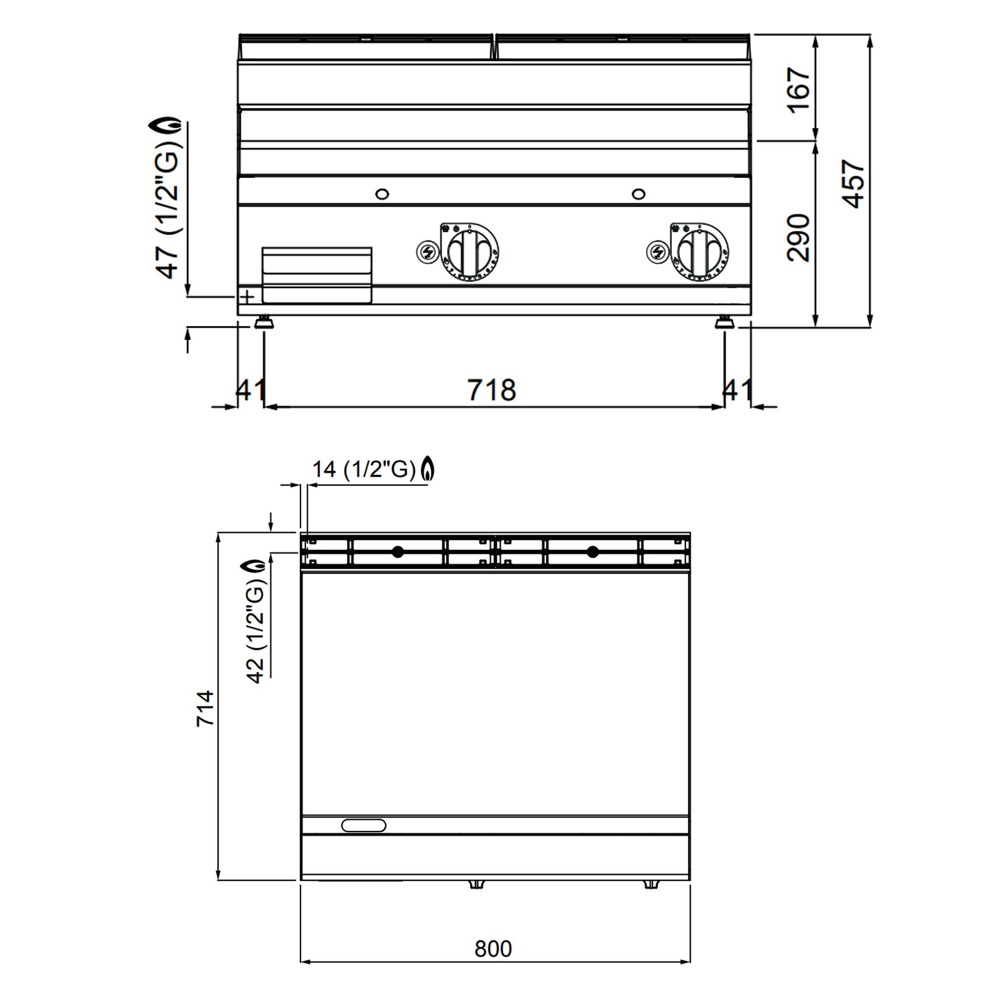 Plaque de cuisson à gaz avec revêtement en chrome dur - 13,8 kW - lisse