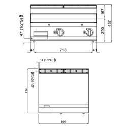 Plynová grilovací deska - s tvrdochromem - 13,8 kW - Hladký - grilovací plocha: 795x500 mm