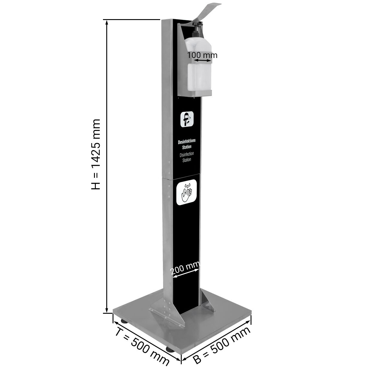 Distributeur de désinfectant en acier inoxydable - Utilisation avec le coude