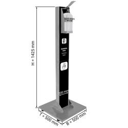 Hand Sanitiser Station - Stainless steel - freestanding, manual, elbow operable, mobile, with hygiene instructions