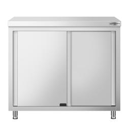 Table armoire en acier inoxydable PREMIUM - 1000x700mm - avec portes coulissantes et passe-plats
