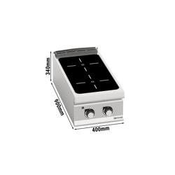 Cucina in vetroceramica professionale - PAOLO 900 - 400x900x340mm - 8,0 kW - 2 piastre - da banco