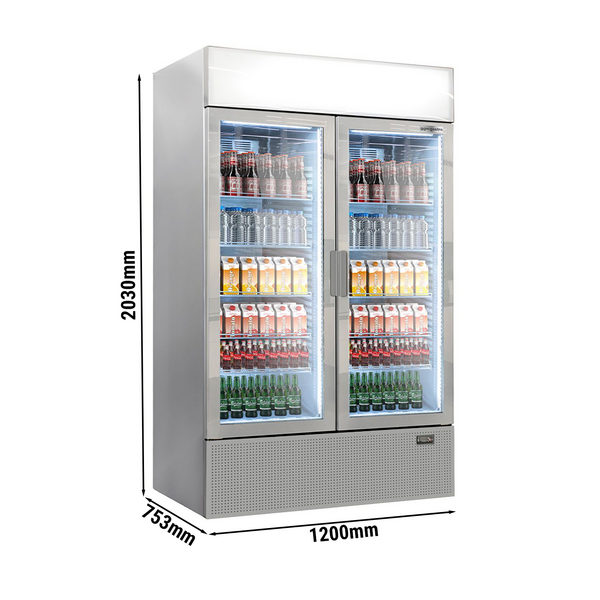 Drankenkoelkast - 1200 liter - Frameloos ontwerp - met 2 glazen deuren & Reclamedisplay