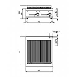 Gas lavasteengrill - 18kW - 800mm - 0,8x0,9m - Gietijzeren rooster - Tafelmodel - 900mm diep - RVS