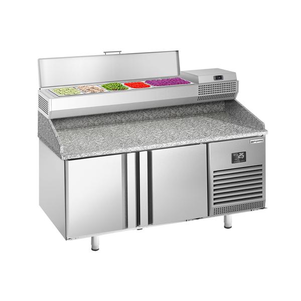 Pizzawerkbank PREMIUM PLUS - 1490x700mm - met granieten werkblad - met 2 deuren - incl. opzetkoelvitrine - 6x GN 1/4