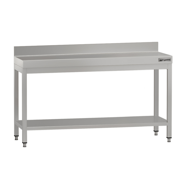 Mesa de trabalho ECO - em Aço inoxidável - 1,6 m - com base e rebordo posterior