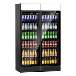 (2 unid) Frigorífico de bebidas Profissional - 1190mm - 690L - portas de vidro & topo iluminado para publicidade & Iluminação LED - display digital de temperatura - Versão Reino Unido - Preto