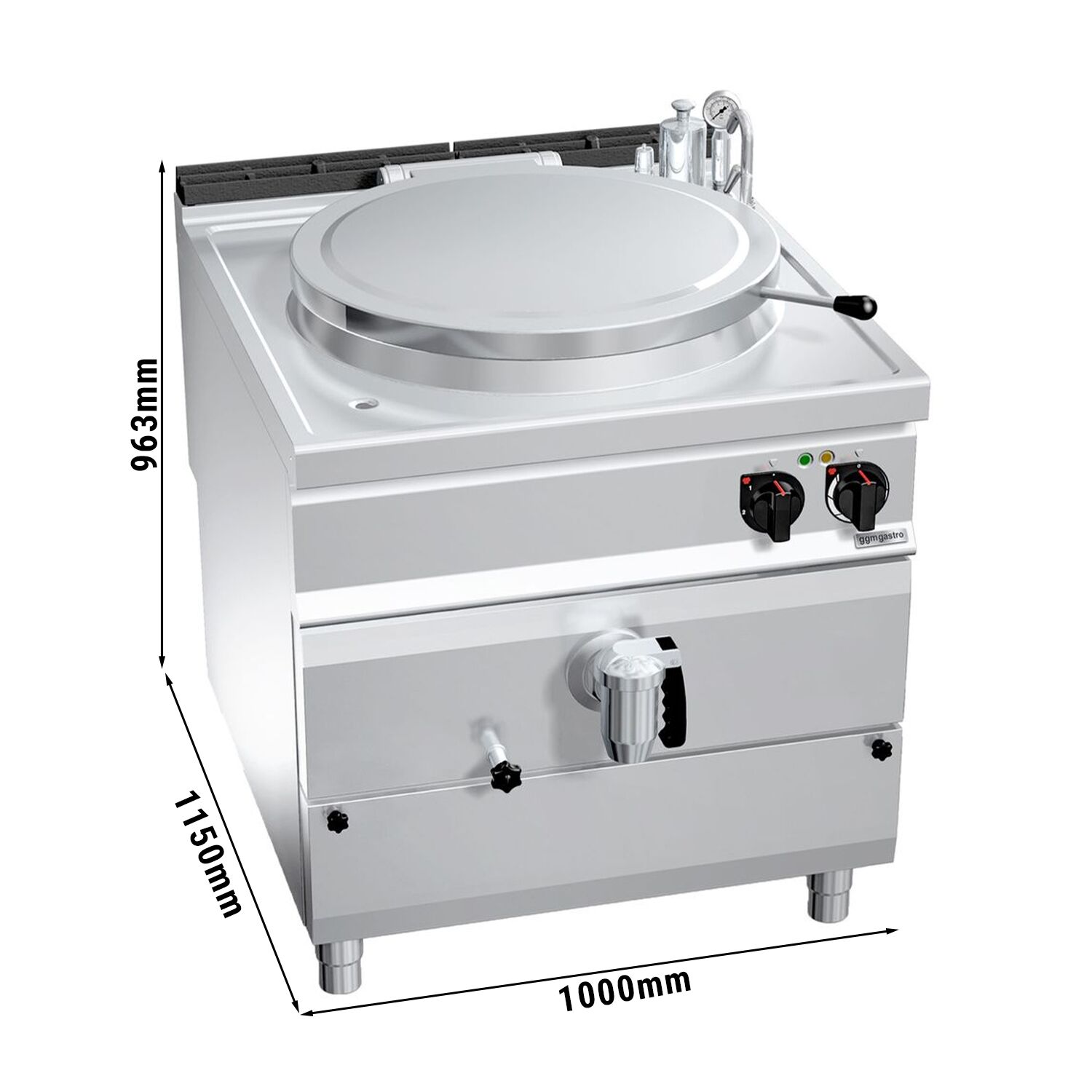 Marmite électrique de cuisson - 200 litres - 32 kW - chauffage indirect - avec arrivée d’eau et robinet de vidange