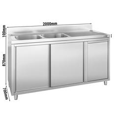 Spülschrank - 2000x700mm - mit Abfallbehälter & 2 Becken links