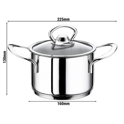Mini roestvrijstalen kookpan met deksel - Ø 140mm - Hoogte: 80mm - 1,20 liter