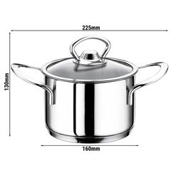 Mini casserole en acier inoxydable avec couvercle - Ø 140 mm - Hauteur : 80 mm - 1,20 litre       