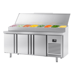 میز یخچالی آماده سازی - 1960*600 میلی متر - سه 11xGN 1/4  درب - ویترین پیوست استیل