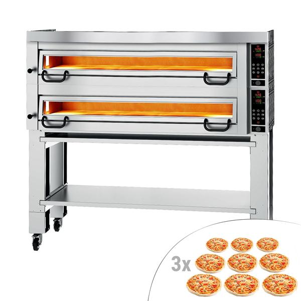 Four à pizza électrique Power – 9+9 x 34 cm – Digital – incl. hotte, support inférieur et roulettes