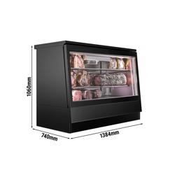 Professzionális Dry Aging üvegajtós húsérlelő vitrin - 1384x740 mm - 2 üvegajtóval - fekete - 470 l
