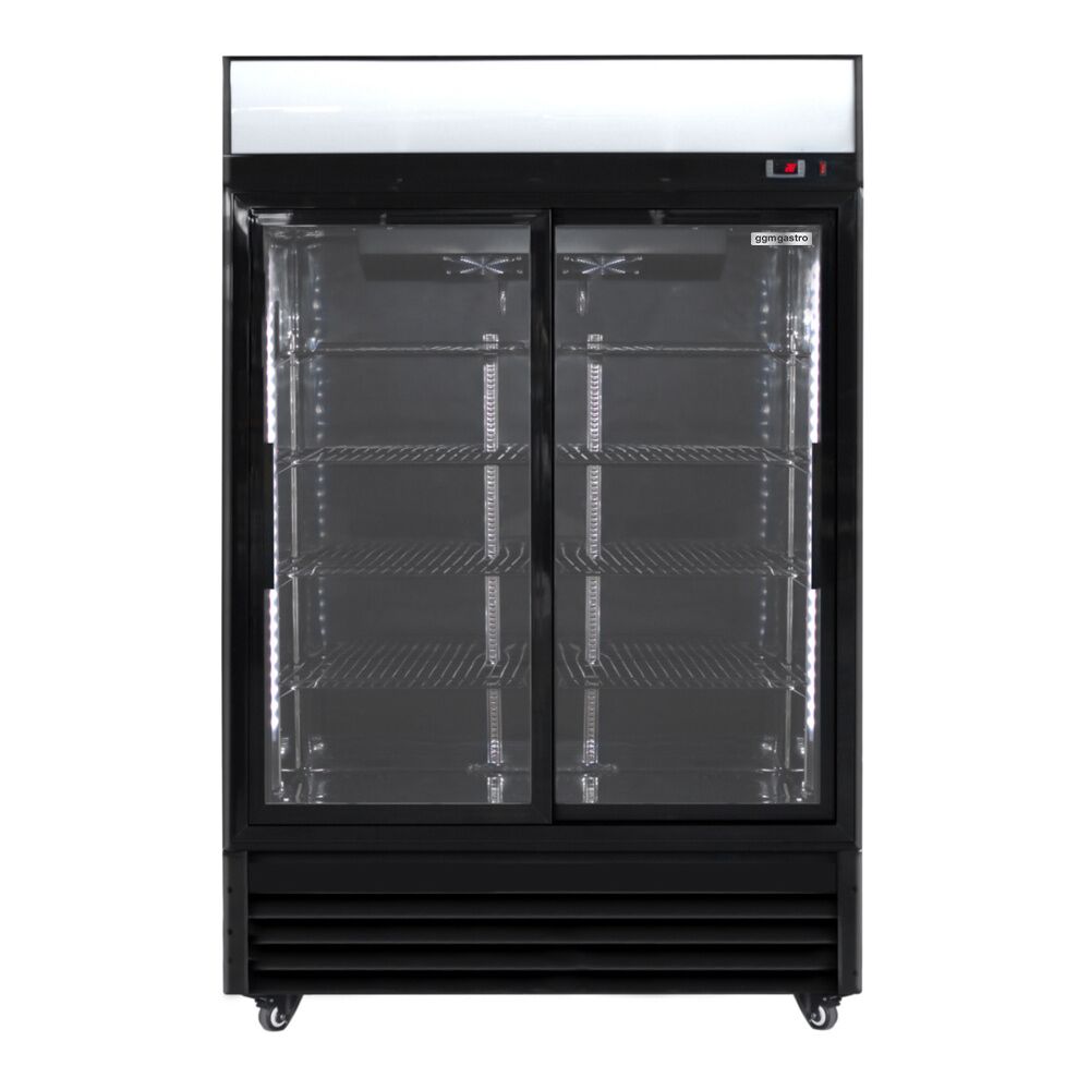 Refrigerador para bebidas negro - 880 litros - con 2 puertas deslizantes /  corredizas de vidrio | GGM Gastro