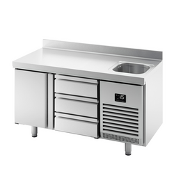 Koelwerkbank Premium PLUS - 1468x600mm - met 1 spoelbak, 1 deur, 3 laden & achterwand