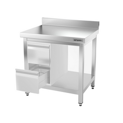 Table de travail en inox PREMIUM - 700x700mm - avec fond de base, rebord & contreventement	
