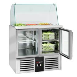 Saladette PREMIUM - 900mm - 2 glazen deuren - met opzetkoelvitrine voor 2x GN 1/1 & 3x GN 1/6