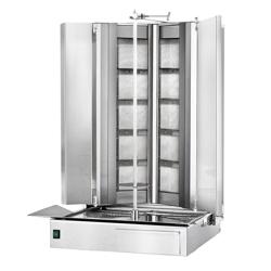 Grill gazowy do gyrosa/kebaba - kształt V - 5+5 palników - maks. 120 kg - włącznie z 2 blachami ochronnymi & 2 drzwiami na zawiasach