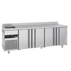 Koelwerkbank PREMIUM - 2360x700mm - met 4 deuren, 1 spoelbak links & achterwand