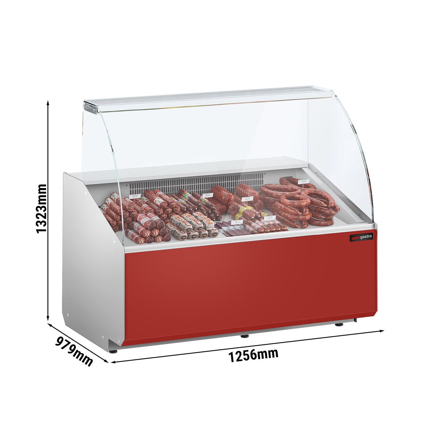 Comptoir vitrine réfrigérée - 1568x979mm - +2/+6°C - 324L - 2 portes - Face avant rouge RAL3003