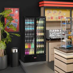 Commercial Beverage Display Fridge - 500 L - Stainless Steel Interior - 2 Glass Doors