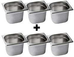 (6 pièces) Conteneurs GN en inox 1/6 - Hauteur : 150 mm        