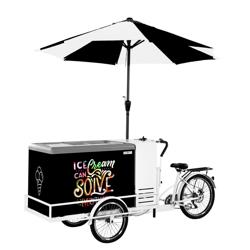 Vélo triporteur à glaces - 2665mm - avec éclairage LED - avec parasol LED - pour 7 bacs Napoli 5 L