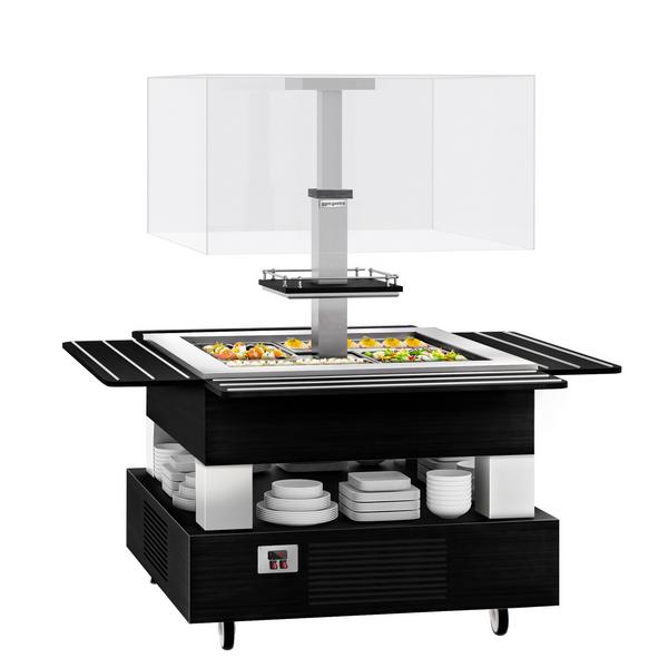 Buffet gekoeld DUBLIN - 1700mm - met gekoelde kuip & zwenkwielen - voor 4x GN 1/1 - zwart