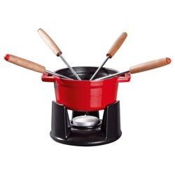 STAUB | Mini Cast Iron Fondue Set – Ø 10 cm - Cherry Red - 4 Forks, Warmer