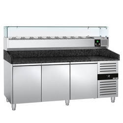 Rashladni pult za pripremu pizze PREMIUM - 2000x800 mm - sa 3 vrata - uklj. Rashladna nadograđena vitrina - 10x GN 1/4