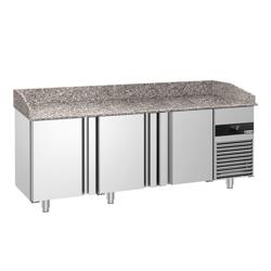 Banco pizza refrigerato PREMIUM - 2100x800mm - con 3 porte - piano in granito