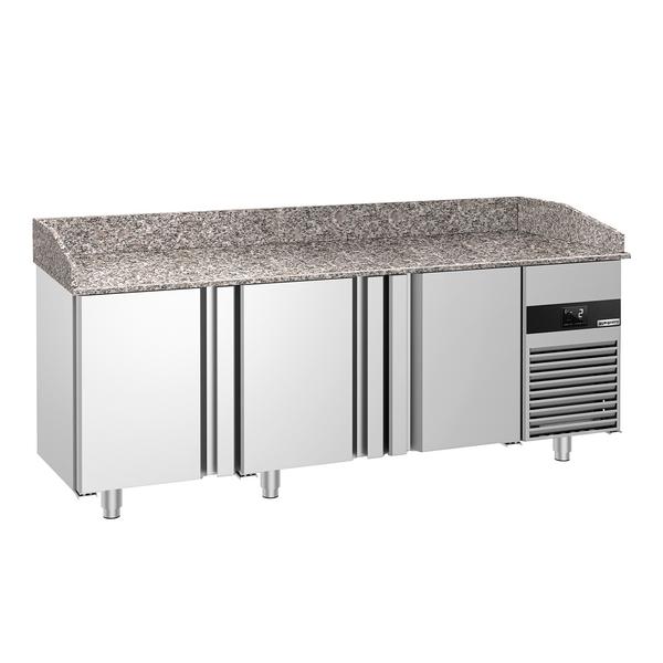 Mesa pizzera refrigerada PREMIUM - 2100x800mm - encimera de granito - con 3 puertas ciegas