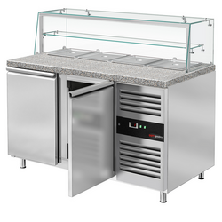 Saladette PREMIUM - 1515mm - 2 deuren - met glazen opzetstuk voor 4x GN 1/1 & 1 plank