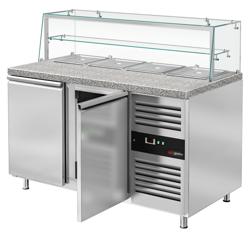 Saladette PREMIUM - 1515mm - 2 deuren - met glazen opzetvitrine voor 4x GN 1/1 - granieten werkblad