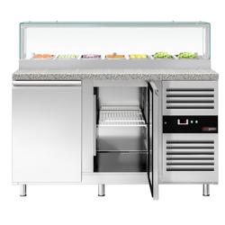 Saladette PREMIUM - 1510mm - 2 deuren - met glazen opzetvitrine voor 7x GN 1/3 - granieten werkblad