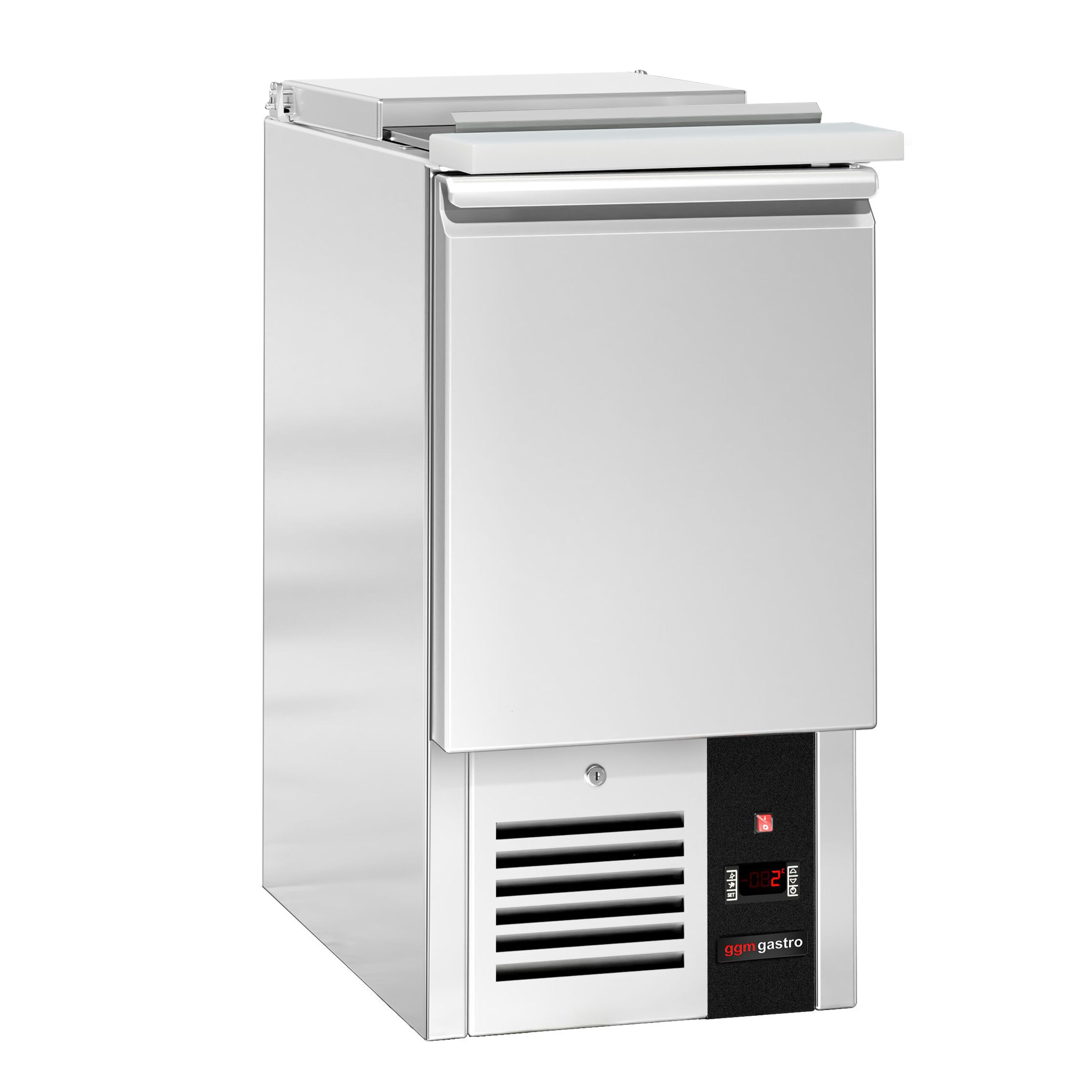 Saladette réfrigérée PREMIUM - 450mm - 102L - 1 porte - avec découpe pour 1x GN 1/1 & Couvercle inox