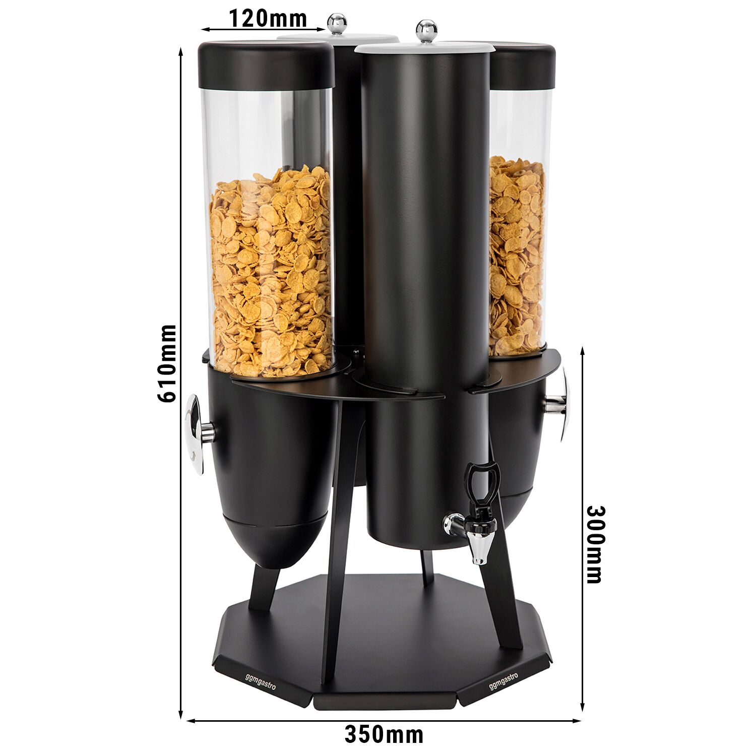 Distributeur de céréales & de lait professionnel - ROTATION - double - rotatif - Molette - Récipients en plastique - 2x 3,6L - Support en inox - Noir