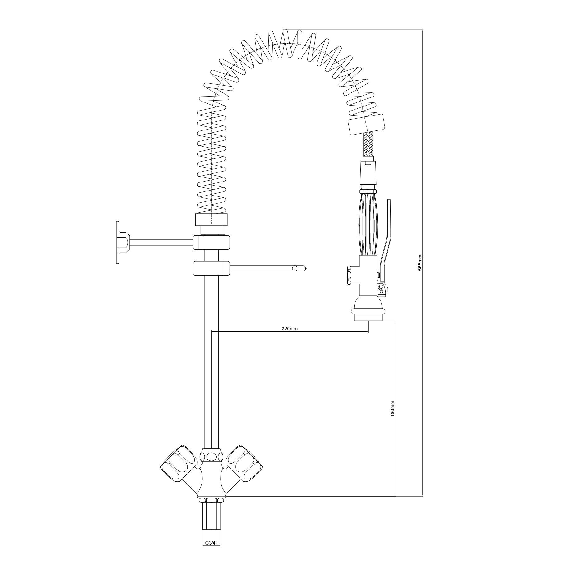Douchette de prélavage monotrou 7000 – avec robinet mélangeur et 2 vannes de mélange
