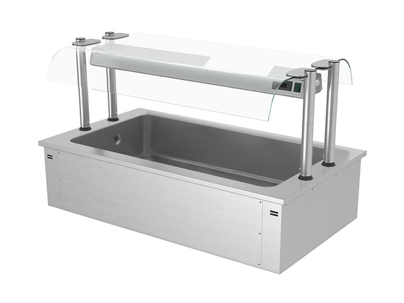 Built-in ice tray - 1.5m - 4x GN 1/1 - with glass sneeze guard