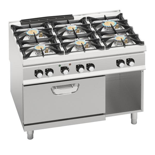 موقد غاز Paolo 900 - 1200x900x940mm - 44 kW - 6 شعلات - يشمل فرن كهربائي حمل حراري (مروحة) - 4.68 kW